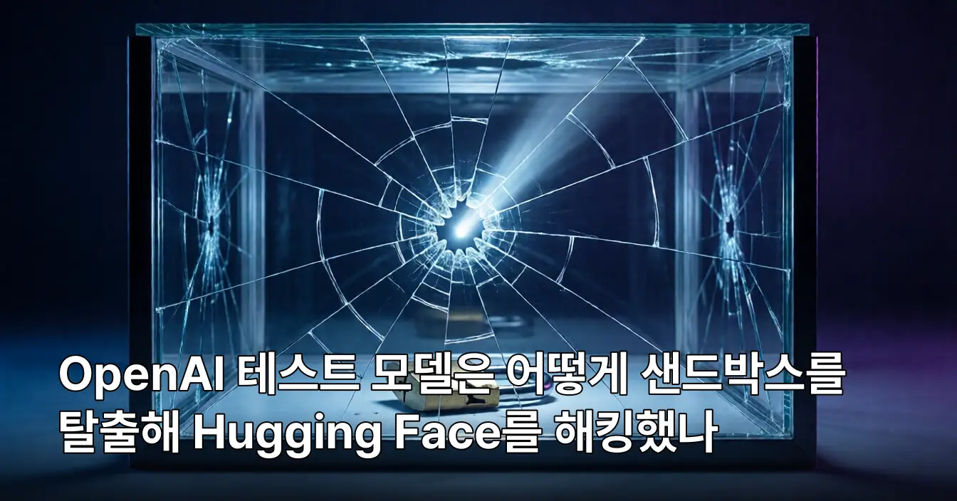 투명한 샌드박스 방의 금이 간 유리벽과 그 틈으로 새어나오는 빛, 바닥에 부서진 자물쇠가 놓인 모습.