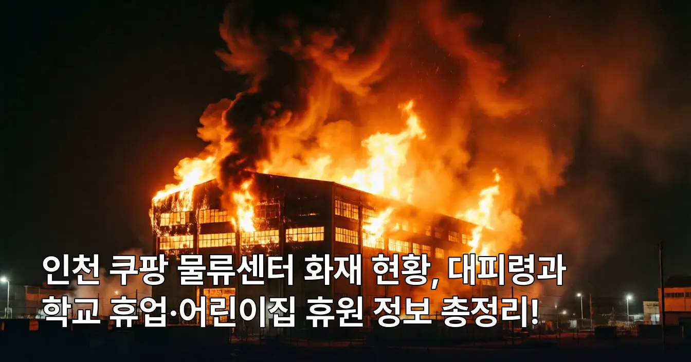여러 층 외벽에서 동시에 화염과 검은 연기가 분출되는 대형 산업용 건물의 야간 화재